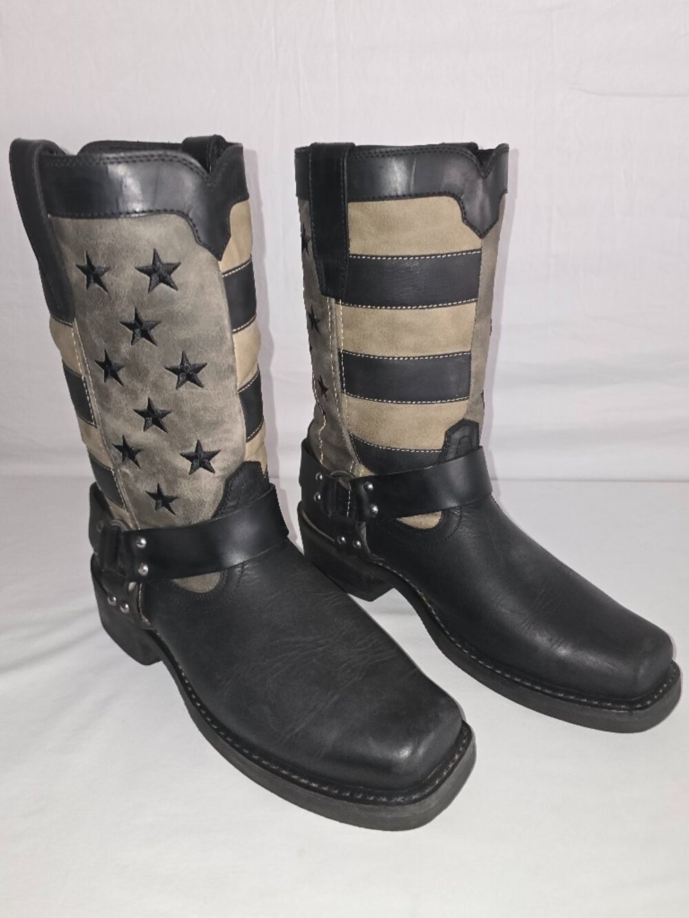 Durango Men's Flag Harness Leather Pull On Boots Black / Charcoal Grey Size 9.5W